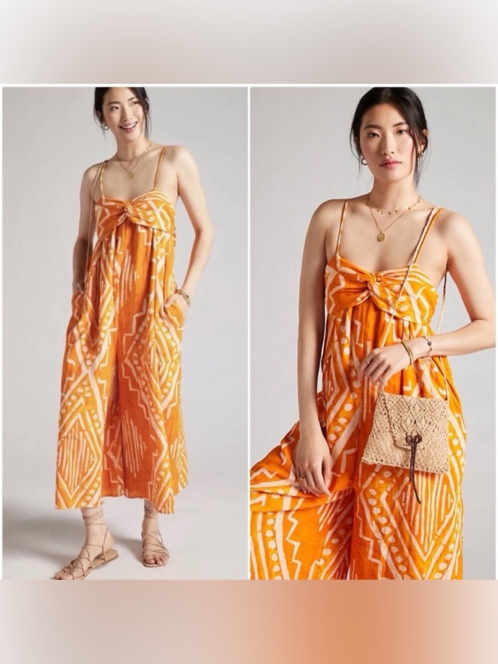 Anthropologie Orange Cotton Pleated Jumpsuit Sz. 6 NWT